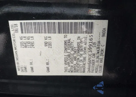 2018 Nissan Maxima 3.5 Sv z USA, uszkodzony, nr VIN 1N4AA6APXJC399165